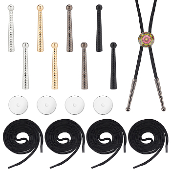 AHADERMAKER DIY Bolo Tie Making Kit, Including Nylon Cords, Alloy Cord Ends, Blank Zinc Alloy Bolo Tie Round Slider Pack, Mixed Color, 16Pcs/box