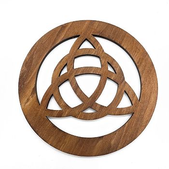 Wooden WICCA Altar Ritual Ornaments, for Aesthetic Room Decor Home Decoration, Flat Round with Knot, BurlyWood, 119mm