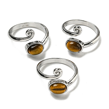 Natural Tiger EyeAdjustable Rings, with Platinum Brass Findings, Long-Lasting Plated, Jewely for Women, Oval, Adjustable
