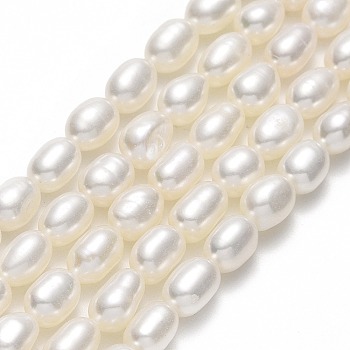Natural Cultured Freshwater Pearl Beads Strands, Rice, Linen, 7~8.5x5~5.5mm, Hole: 0.5mm, about 52pcs/strand, 15.35''(39cm)