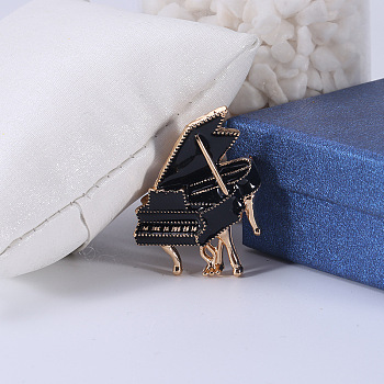 Piano Enamel Pins, Golden Alloy Brooches for Girl Women Gift, Black, 43x31mm
