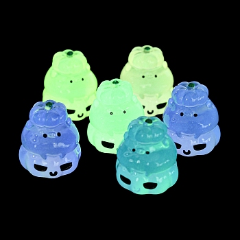 Halloween Luminous Resin Pumpkin Pig Display Decoration, Micro Landscape Decorations, Glow in the Dark, Mixed Color, 27x26x29mm
