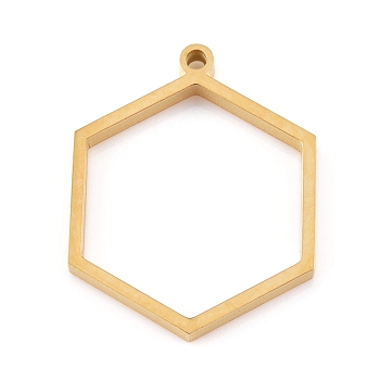 Ion Plating(IP) 304 Stainless Steel Open Back Bezel Pendants, Double Sided Polishing, Hexagon, Real 24K Gold Plated, 30.5x24x3mm, Hole: 2mm, Inner Size: about 24x21mm
