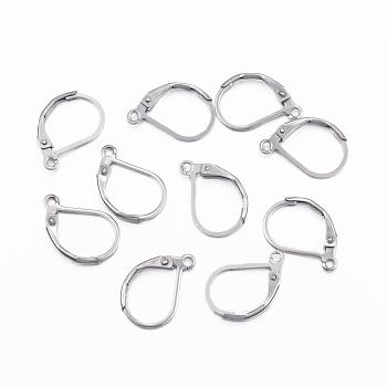 304 Stainless Steel Leverback Earring Findings, with Loop, Stainless Steel Color, 16x10x0.8mm, Pin: 0.7x0.6mm, Hole: 1mm