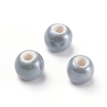Handmade Porcelain Beads, Pearlized, Round, Slate Gray, 8mm, Hole: 2mm
