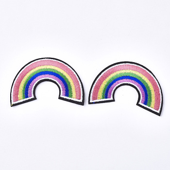 Computerized Embroidery Cloth Iron On Patches, Costume Accessories, Appliques, Rainbow, Colorful, 37.5x65.5x1.5mm