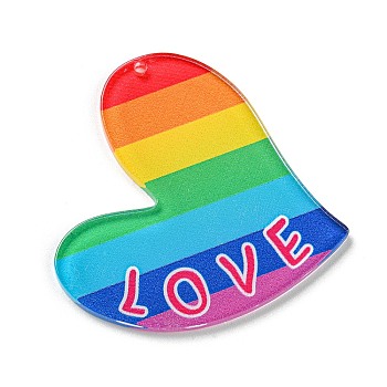 Valentine's Day Acrylic Pendants, Heart, Colorful, 42x41.5x2.5mm, Hole: 1.6mm