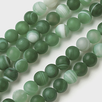 Natural Grade A Striped Agate/Banded Agate Beads Strands, Dyed & Heated, Frosted, Round, Sea Green, 10mm, Hole: 1.2mm, about 47pcs/strand, 14.9 inch(38cm)