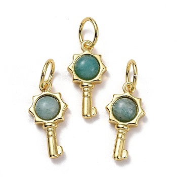 Natural Amazonite Pendants, with Golden Brass Findings, Key, 20x10x4mm, Hole: 6.2mm