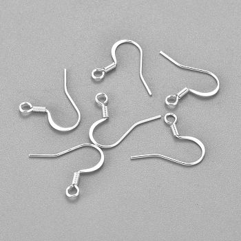304 Stainless Steel French Earring Hooks, Flat Earring Hooks, Ear Wire, with Horizontal Loop, Silver, 17~18x16x1.5mm, Hole: 2.5mm, Pin: 0.8mm