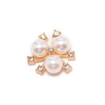 Alloy Cabochons, with Crystal Rhinestone & ABS Plastic Imitation Pearl, Flower, Light Gold, 20x20.5x8.5mm