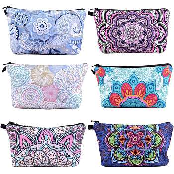6Pcs 6 Colors Polyester Tarp Zip Cosmetic Pouches, Rectangle with Flower Pattern, Mixed Color, 14.5x22.5x1.3cm, 1pc/color
