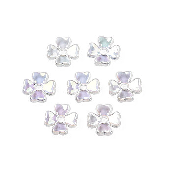 Transparent Acrylic Bead Caps, AB Color Plated, 4-Petal, Flower, Clear, 6.5x6.5x2mm, Hole: 1.2mm