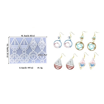 DIY Pendant Silicone Molds, Resin Casting Molds, for UV Resin & Epoxy Resin Earring Making, Mixed Shapes, White, 153x107x5mm, Inner Diameter: 34mm