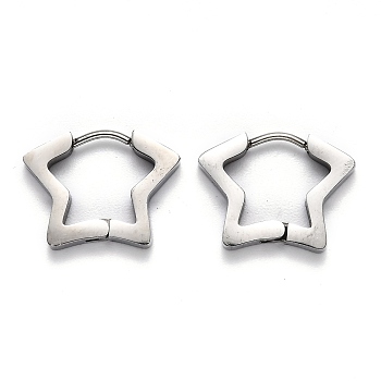 304 Stainless Steel Star Huggie Hoop Earrings, Stainless Steel Color, 14x18.5x3mm, Pin: 1mm