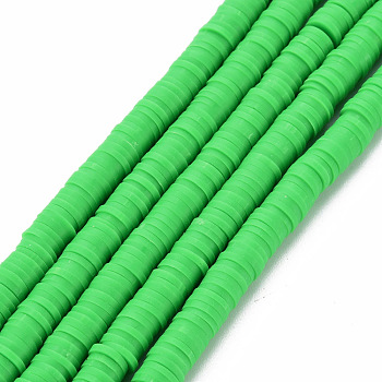 Handmade Polymer Clay Bead Strands, Heishi Beads, Disc/Flat Round, Lime Green, 6x0.5~1mm, Hole: 2mm, about 320~447pcs/strand, 15.74 inch~16.92 inch