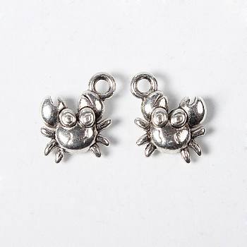 Alloy Charms, Cadmium Free & Nickel Free & Lead Free, Crab, Antique Silver, 12x11x4mm, Hole: 2mm