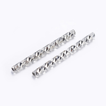 Brass Tube Beads, Tube, Faceted, Platinum, 19.5x1.5mm, Hole: 0.5mm