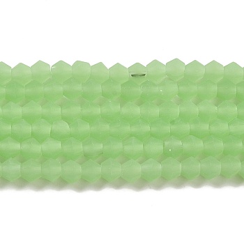 Imitation Jade Frosted Glass Bead Strands, Faceted, Bicone, Light Green, 6x6mm, Hole: 1.2mm, about 45~47pcs/strand, 9.65~9.84 inch(24.5~25cm)