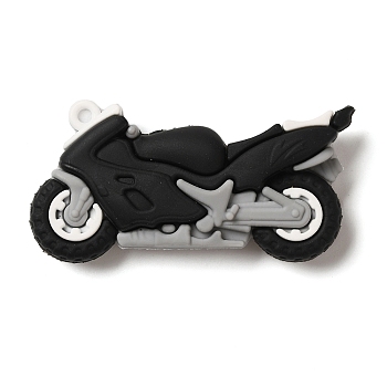 PVC Plastic Pendants, Motorbike, Black, 30x59x12mm, Hole: 2.5mm