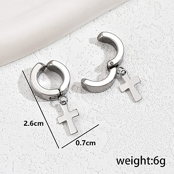 Stylish Stainless Steel Classic Cross Hoop Earrings, Silver, 26x7mm