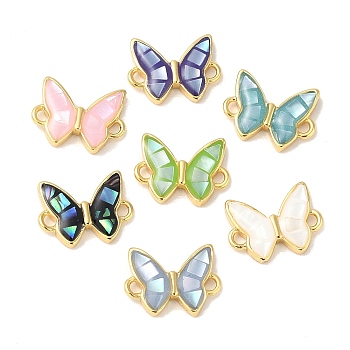 Epoxy Resin & Shell Connector Charms, Rack Plating Brass Butterfly Links, 18K Gold Plated, Long-lasting Plated, Cadmium Free & Lead Free, Mixed Color, 8x11x2mm, Hole: 1.2mm