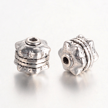 Tibetan Style Alloy Beads, Cadmium Free & Nickel Free & Lead Free, Round, Antique Silver, 10x10mm, Hole: 2mm.