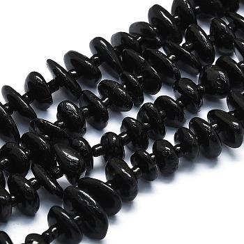 Natural Black Tourmaline Beads Strands, with Seed Beads, Flat, 7~13x8~9x3~4mm, Hole: 1mm, about 68pcs/strand, 14.76''(37.5cm)