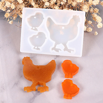 Silicone Molds, Pendant Resin Casting Molds, For UV Resin, Epoxy Resin Jewelry Making, Chicken, White, 85x61x8mm, Hole: 1.5~2mm & 2.5mm