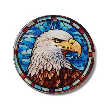 Opaque Acrylic Pendants, Flat Round with Eagle, WhiteSmoke, 37.5~38x2mm, Hole: 1.6mm