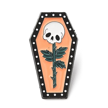 Halloween Theme Enamel Pin, Electrophoresis Black Zinc Alloy Brooch for Backpack Clothes, Skull & Coffin, 30x17x1.5mm
