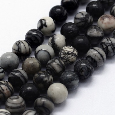 Natural Black Silk Stone/Netstone Beads Strands(G-I199-11-8mm)-1