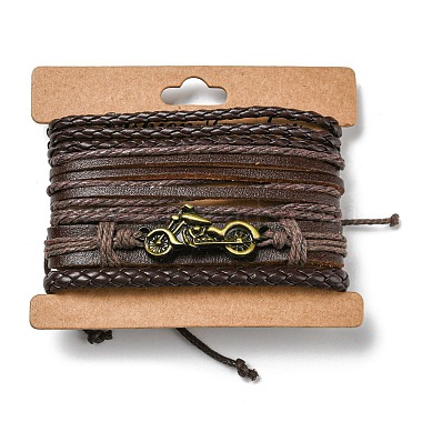 4Pcs 4 Style Adjustable Braided Imitation Leather Cord Bracelet Sets(BJEW-F458-13)-6