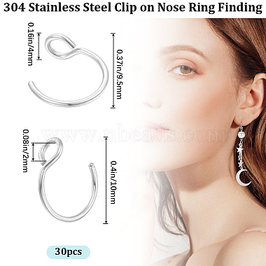 30Pcs 304 Stainless Steel Clip on Nose Ring Findings(STAS-BBC0003-95P)-2