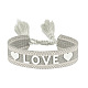 Bracelet cordon tressé motif mot amour en silicone avec pompons en polyester(VALE-PW0001-032E)-1