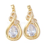 Brass Micro Pave Cubic Zirconia Pendants, Teardrop Charms, Golden, Clear, 29x14.5x6mm, Hole: 5x3mm(KK-Z141-01G-01A)