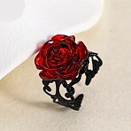 Iron and Resin Cuff Open Rings, Flower, Dark Red, Inner Diameter: 21mm(FS-WGB0C08-01)