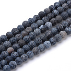 Natural & Dyed Crackle Agate Bead Strands, Frosted Style, Round, Black, 10mm, Hole: 1.2mm, about 37~40pcs/strand, 14.9~15.1 inch(38~38.5cm)(G-T056-10mm-01)