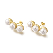 Rack Plating Round Brass & ABS Imitation Pearl Stud Earrings, Lead Free & Cadmium Free, Long-Lasting Plated, Real 18K Gold Plated, 29.5x10mm(EJEW-I310-15G)