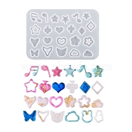 DIY Star/Heart/Flower/Music Note Shaker Filler Silicone Quicksand Molds, Resin Casting Molds, for UV Resin, Epoxy Resin Craft Making, Mixed Patterns, 87x60x3.5mm, Inner Diameter: 6~12x6.5~12mm(DIY-G079-03B)