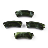 Opaque Two Tone Color Acrylic Beads, Curved Tube, Dark Green, 34.5x13x11mm, Hole: 3mm(MACR-ZX023-01B)