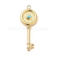 Synthetic Turquoise Pendants, Key Charms, Ion Plating(IP) 304 Stainless Steel Findings, Golden, 26.5x10x3mm, Hole: 1.4mm(STAS-E177-14G)