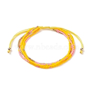Adjustable Glass Bead Braided Bead Bracelets, Multi-strand Bracelets for Women, Yellow, Inner Diameter: 2~3-1/8 inch(5~8cm)(BJEW-JB08952-03)