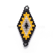 MIYUKI & TOHO Handmade Japanese Seed Beads Links, Loom Pattern, Rhombus, Yellow, 43~44.1x19.4~20.2x1.6~1.8mm, Hole: 1.6~1.8mm(SEED-E004-L14)