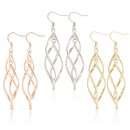 3 Pairs 3 Colors Brass Twist Wave Dangle Earrings for Women, Mixed Color, 70mm, Pin: 0.6mm, 1 pair/color(EJEW-AN0003-26)