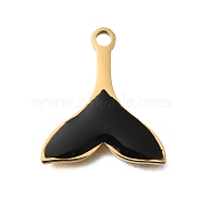 PVD Vacuum Plating 201 Stainless Steel Pendants, with Enamel, Fish Tail Charm, Real 18K Gold Plated, Black, 17x15x2mm, Hole: 1.6mm(STAS-C111-26G)