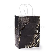 Kraft Paper Bags, with Handle, Gift Bags, Shopping Bags, Rectangle with Marble Pattern, Black, 15x8x21cm(PAAG-PW0001-110A-02)