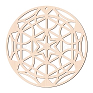 Laser Cut Wooden Wall Sculpture, Torus Wall Art, Home Decor Meditation Symbol, Yoga Hanging Artwork, Flat Round with Hexagram, BurlyWood, 31x0.6cm(WOOD-WH0101-004)