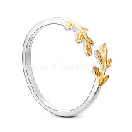 SHEGRACE Fashion 925 Sterling Silver Cuff Rings, Open Rings, with Real 24K Gold Plated Leaves, 17mm(JR394A)