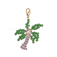 Glass Beaded Pendant Decorations, Zinc Alloy Lobster Clasp Charms, Clip-on Charms, Coconut Tree, Golden, 50mm(HJEW-JM00898)